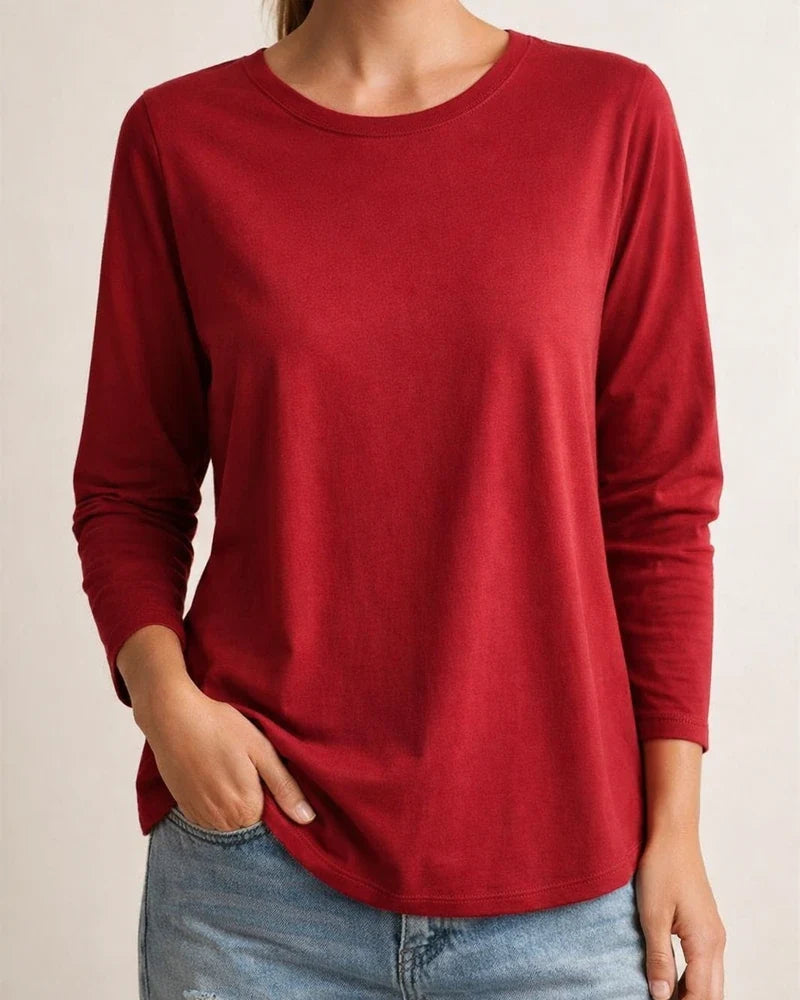 Women’s Comfortable T-Shirt for Outerwear or Layering—Casual Round-Neck Long-Sleeve Solid-Color T-Shirt | JRSEE:bfe80352-f8d8-4dbe-a50e-cf53dfb199d8