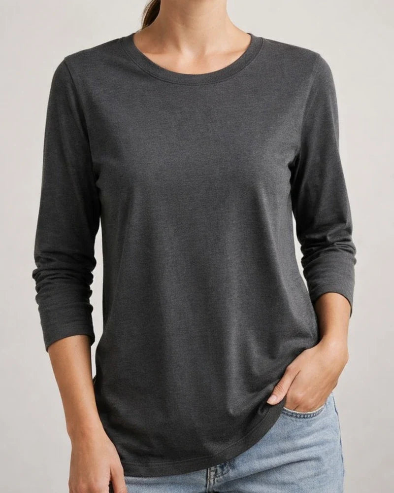 Women’s Comfortable T-Shirt for Outerwear or Layering—Casual Round-Neck Long-Sleeve Solid-Color T-Shirt | JRSEE:548f9b99-ca03-49cf-9041-17e032221652