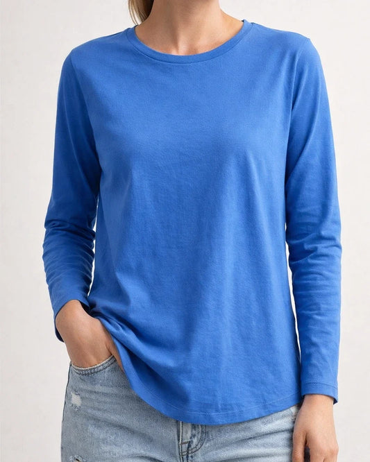 Women’s Comfortable T-Shirt for Outerwear or Layering—Casual Round-Neck Long-Sleeve Solid-Color T-Shirt | JRSEE:6b4a7992-0d00-4b34-a5a6-1391e12e7692