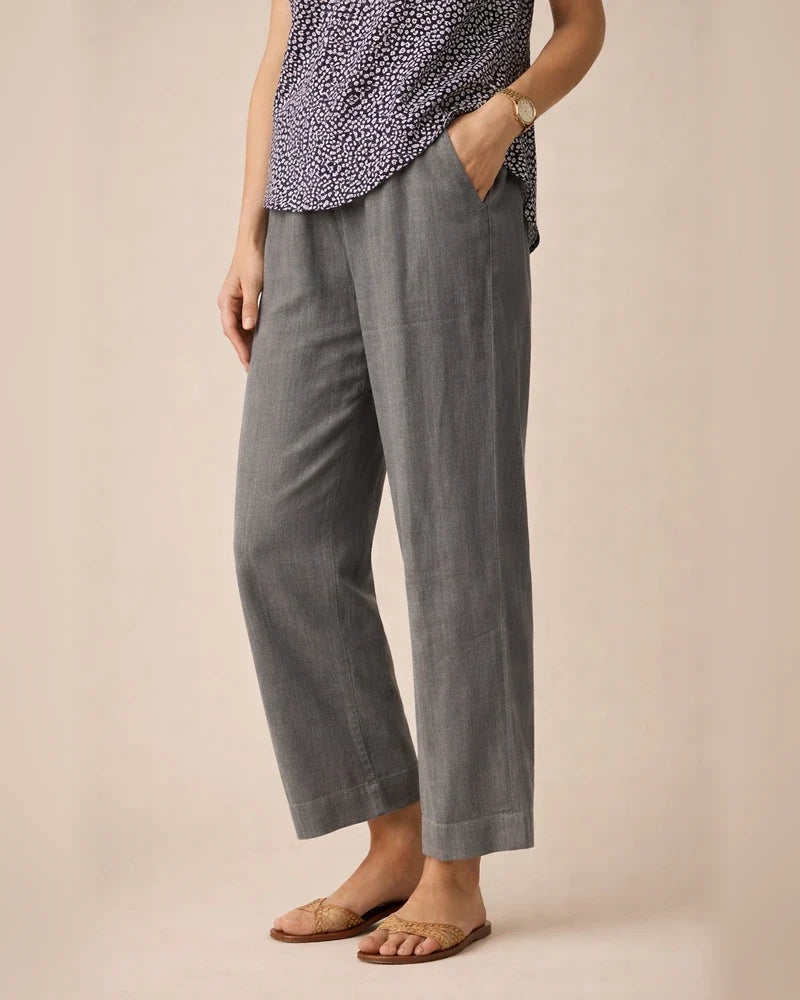 Women's Cotton Linen Loose Solid Color Elastic Waist Straight Casual Pants Plus Size Nine Pants | JRSEE:28a492f0-a628-4d03-b52d-367ccd89fba6