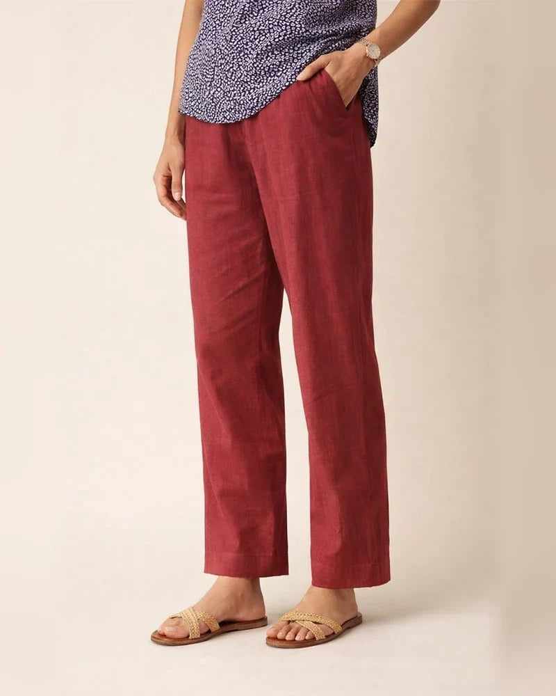 Women's Cotton Linen Loose Solid Color Elastic Waist Straight Casual Pants Plus Size Nine Pants | JRSEE:a0bb891c-8a93-418e-9af2-ef08e61a0408