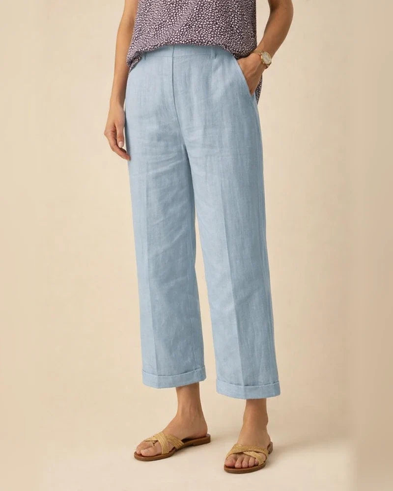 Women's Cotton Linen Loose Solid Color Elastic Waist Straight Casual Pants Plus Size Nine Pants | JRSEE:2ca18297-15ec-4e58-8080-1e531a079b18