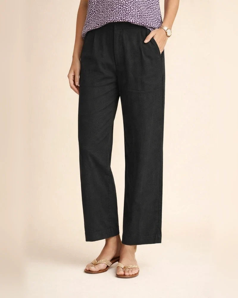 Women's Cotton Linen Loose Solid Color Elastic Waist Straight Casual Pants Plus Size Nine Pants | JRSEE:98520b93-b036-4497-b7b1-a5f97f257c3d