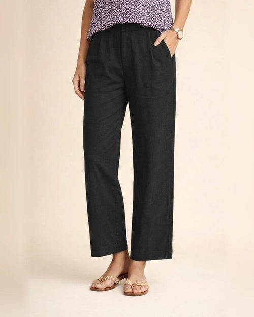 Women's Cotton Linen Loose Solid Color Elastic Waist Straight Casual Pants Plus Size Nine Pants | JRSEE:98520b93-b036-4497-b7b1-a5f97f257c3d