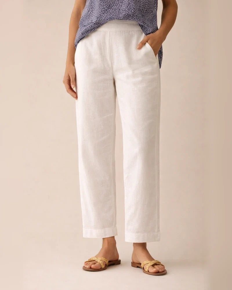 Women's Cotton Linen Loose Solid Color Elastic Waist Straight Casual Pants Plus Size Nine Pants | JRSEE:21142e1f-d73a-4af6-ae6a-636c37e5fb8b