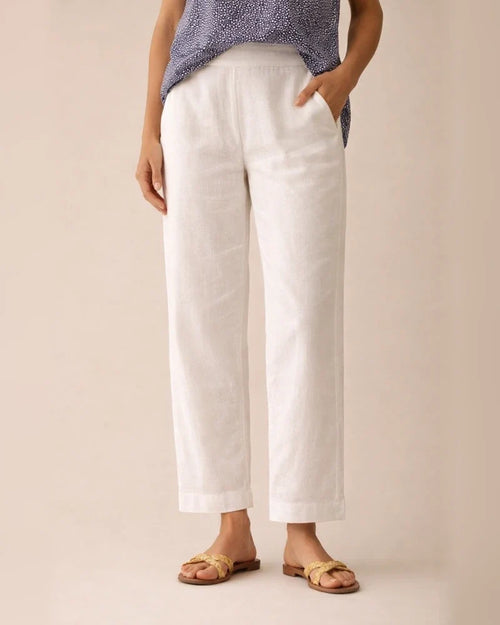 Women's Cotton Linen Loose Solid Color Elastic Waist Straight Casual Pants Plus Size Nine Pants | JRSEE:21142e1f-d73a-4af6-ae6a-636c37e5fb8b