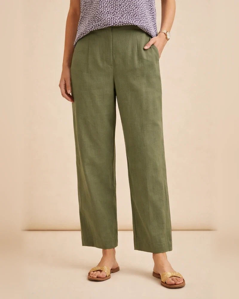 Women's Cotton Linen Loose Solid Color Elastic Waist Straight Casual Pants Plus Size Nine Pants | JRSEE:a98a6559-0c2c-4a5e-9ae9-fa4275802621