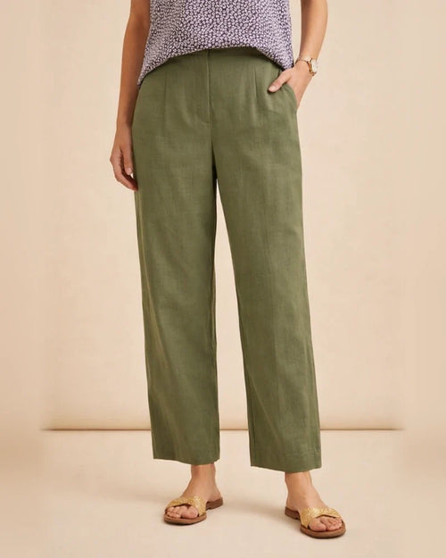 Women's Cotton Linen Loose Solid Color Elastic Waist Straight Casual Pants Plus Size Nine Pants | JRSEE:a98a6559-0c2c-4a5e-9ae9-fa4275802621