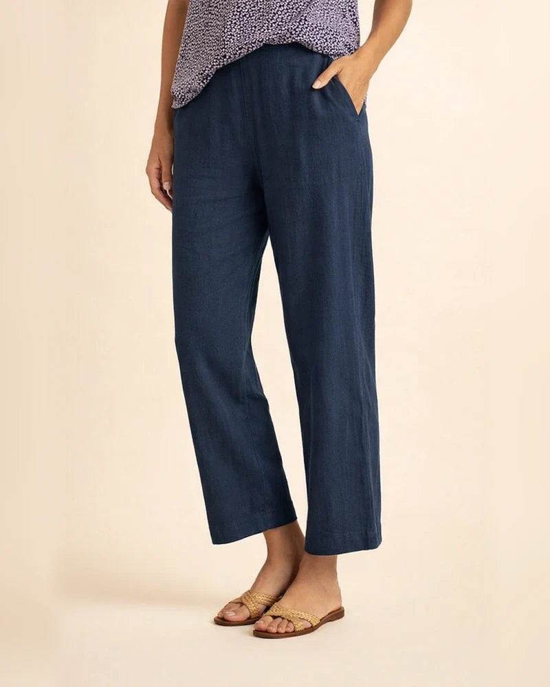 Women's Cotton Linen Loose Solid Color Elastic Waist Straight Casual Pants Plus Size Nine Pants | JRSEE:517d53c3-879c-4eec-a372-90fa2d639fca