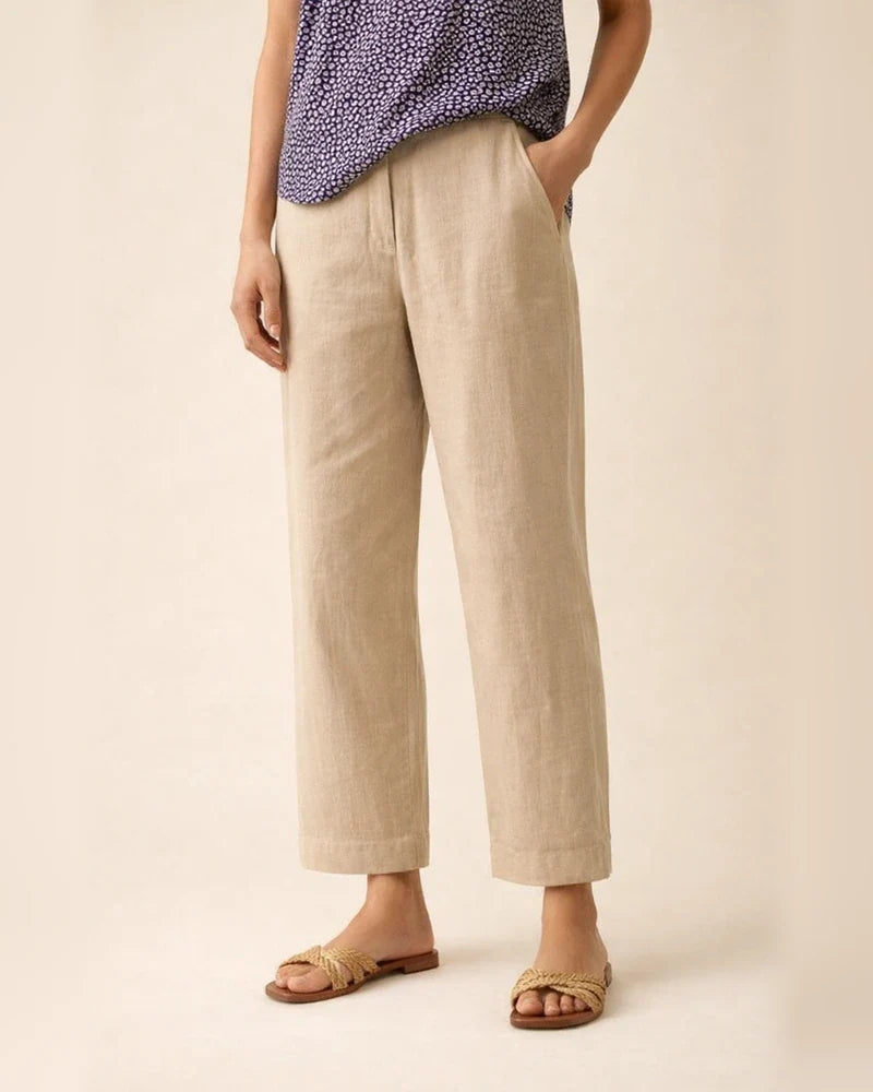 Women's Cotton Linen Loose Solid Color Elastic Waist Straight Casual Pants Plus Size Nine Pants | JRSEE:7f0e3919-f005-44da-ade9-e2fa8d56f1f5