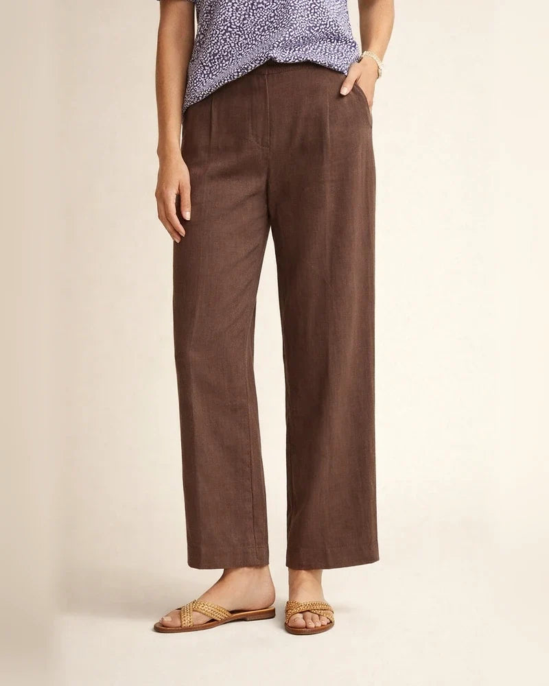 Women's Cotton Linen Loose Solid Color Elastic Waist Straight Casual Pants Plus Size Nine Pants | JRSEE:c809a23d-9e96-4dd4-b4ad-ce77330a9124