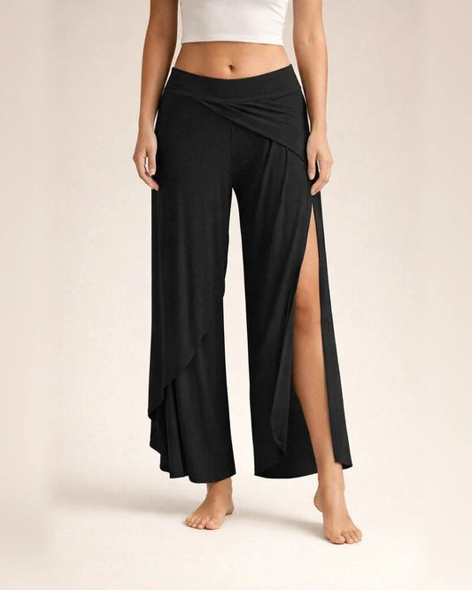 Women's Culottes Wide Leg Chinos Pants Trousers Wine Army Green Dark Gray Mid Waist Basic Casual / Sporty Casual Daily Yoga Ruffle Layered Stretchy Letter S M L XL XXL / Loose Fit / Split / Split | JRSEE:c08a1361-1737-4c90-aa5c-d16edba36b58