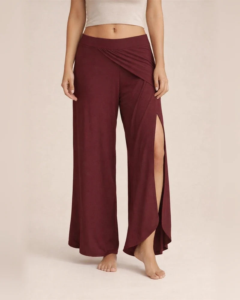 Women's Culottes Wide Leg Chinos Pants Trousers Wine Army Green Dark Gray Mid Waist Basic Casual / Sporty Casual Daily Yoga Ruffle Layered Stretchy Letter S M L XL XXL / Loose Fit / Split / Split | JRSEE:ccfc5304-a444-49c6-9a5f-81cc747d9b80