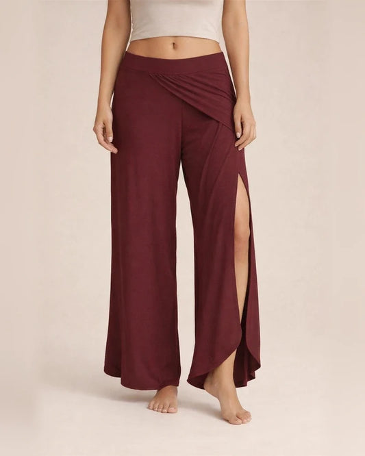 Women's Culottes Wide Leg Chinos Pants Trousers Wine Army Green Dark Gray Mid Waist Basic Casual / Sporty Casual Daily Yoga Ruffle Layered Stretchy Letter S M L XL XXL / Loose Fit / Split / Split | JRSEE:ccfc5304-a444-49c6-9a5f-81cc747d9b80