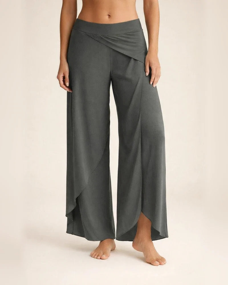 Women's Culottes Wide Leg Chinos Pants Trousers Wine Army Green Dark Gray Mid Waist Basic Casual / Sporty Casual Daily Yoga Ruffle Layered Stretchy Letter S M L XL XXL / Loose Fit / Split / Split | JRSEE:7f33424c-2b3a-4688-9241-6c280a60bd88