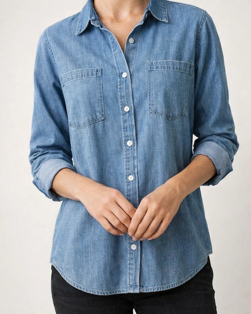 Women's Denim Shirt Spring and Fall New Loose Double Pockets Long-sleeved Versatile Casual Jacket Shirt | JRSEE:64967964-5b0c-4163-b415-c4b1481958e9