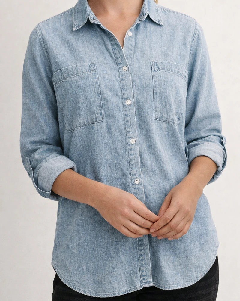 Women's Denim Shirt Spring and Fall New Loose Double Pockets Long-sleeved Versatile Casual Jacket Shirt | JRSEE:0d28f081-de05-45ff-9ef8-6c61932311d6