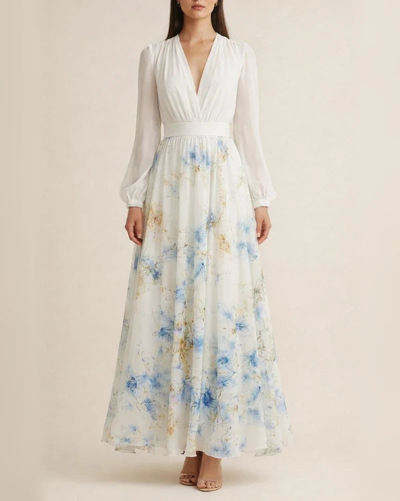 Women's Digital Print Long Sleeve V-Neck Long Dress Oversized Skirt Dress | JRSEE:6a230e06-59b6-4915-a1a9-b5702157f8e9