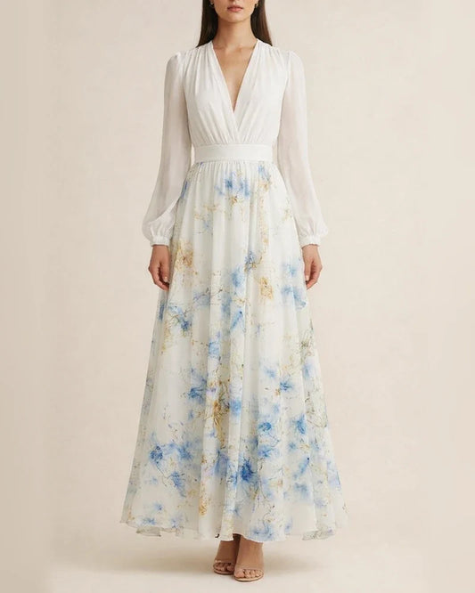 Women's Digital Print Long Sleeve V-Neck Long Dress Oversized Skirt Dress | JRSEE:6a230e06-59b6-4915-a1a9-b5702157f8e9