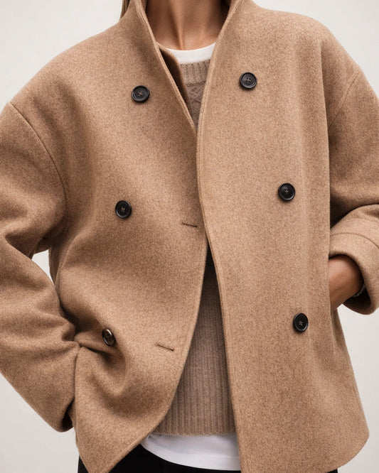 Women's Double-Breasted Solid Color Wool Coat - Casual Versatile and Stylish Outerwear | JRSEE:29601861-7404-4eb4-9b8f-2b719706b5b6