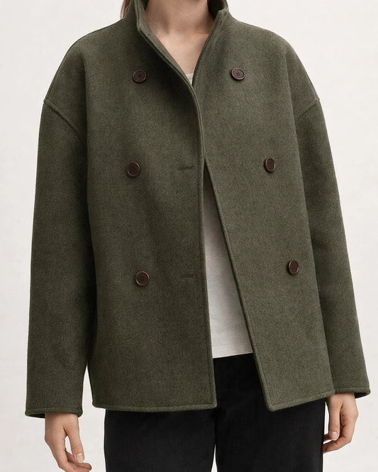 Women's Double-Breasted Solid Color Wool Coat - Casual Versatile and Stylish Outerwear | JRSEE:c67179f2-b8fc-4509-a93a-c223477147cc