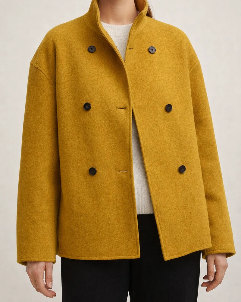 Women's Double-Breasted Solid Color Wool Coat - Casual Versatile and Stylish Outerwear | JRSEE:60f5b73c-5e7b-4f01-8aa7-2bec9bd5d7c9
