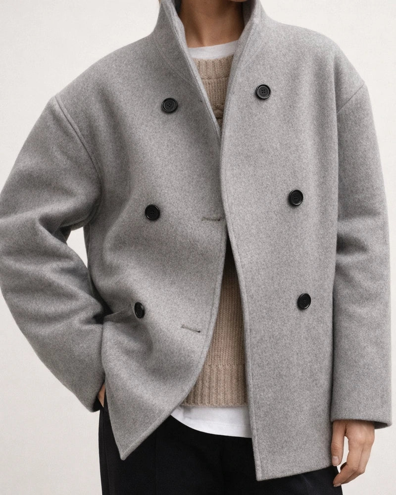 Women's Double-Breasted Solid Color Wool Coat - Casual Versatile and Stylish Outerwear | JRSEE:1143ff10-bca9-4c20-8229-a11a48c1cce7