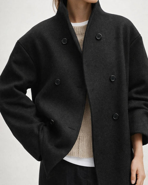 Women's Double-Breasted Solid Color Wool Coat - Casual Versatile and Stylish Outerwear | JRSEE:39e3af2c-038c-4b3e-abdf-3ce0f0332ce4