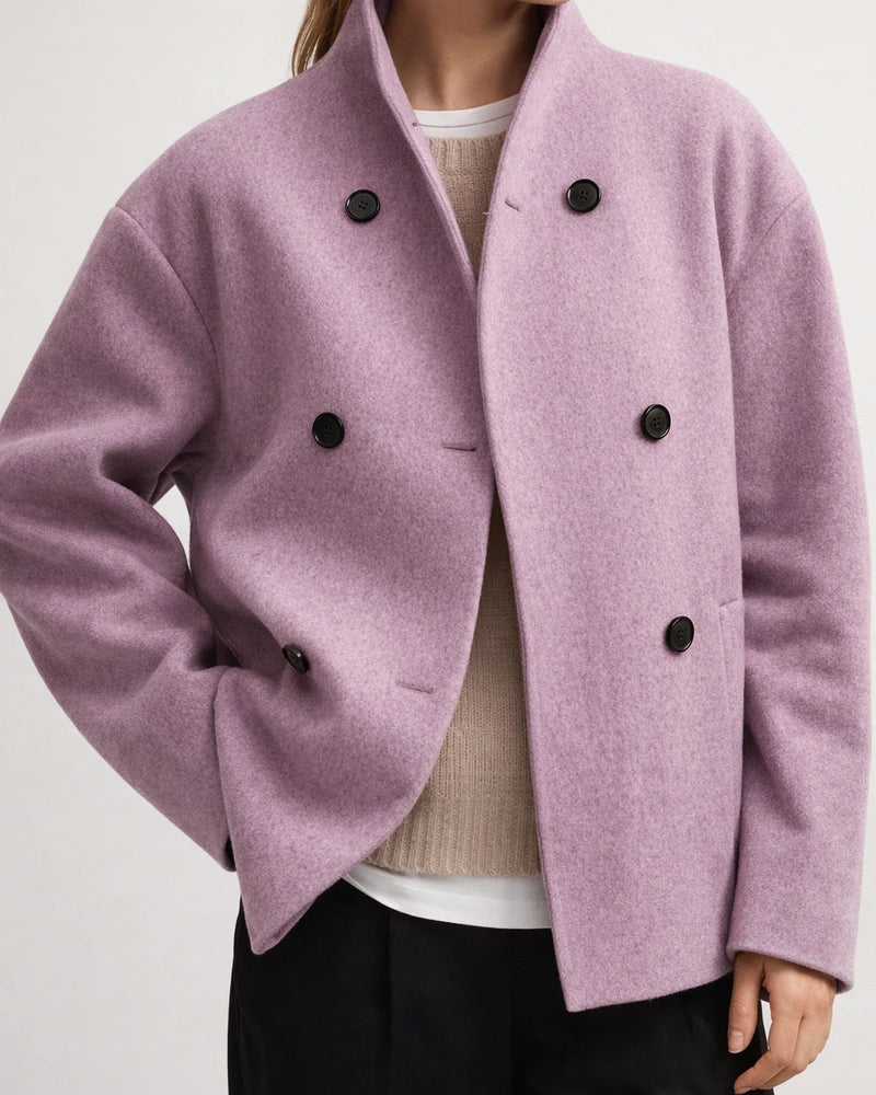 Women's Double-Breasted Solid Color Wool Coat - Casual Versatile and Stylish Outerwear | JRSEE:3d30f86d-7063-4632-a5c3-d228b27af200