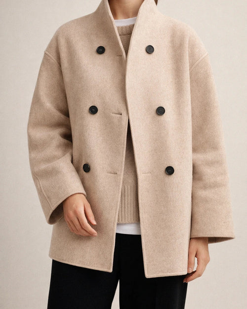 Women's Double-Breasted Solid Color Wool Coat - Casual Versatile and Stylish Outerwear | JRSEE:752c6d49-bbaa-4eac-a2f4-3feb2ffbdc5a