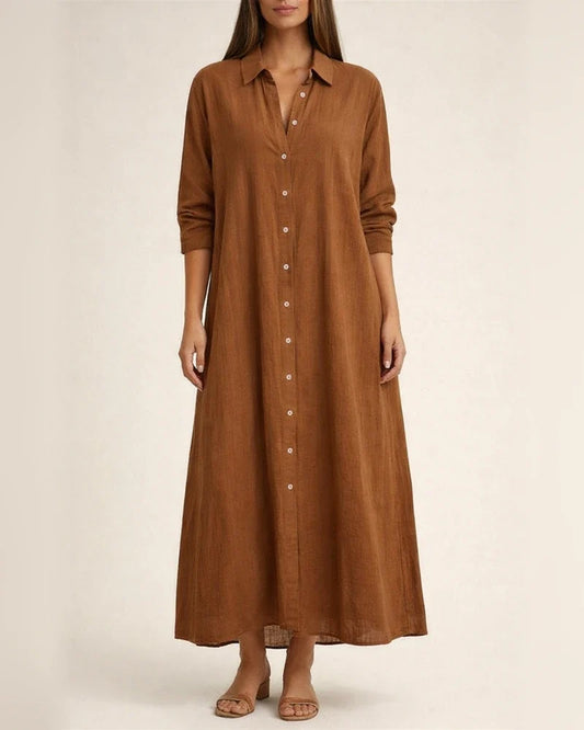 Women's Dresses Cotton Linen Shirt Dresses Long Skirt Fashion Casual Long-sleeved Cardigan Dress | JRSEE:a4fd244b-10bb-49e6-b9d8-d7b56fba7f1c