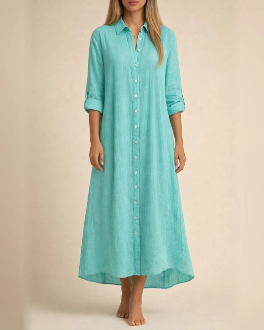 Women's Dresses Cotton Linen Shirt Dresses Long Skirt Fashion Casual Long-sleeved Cardigan Dress | JRSEE:13f807f6-624e-4e3d-8e5d-21da997579ce