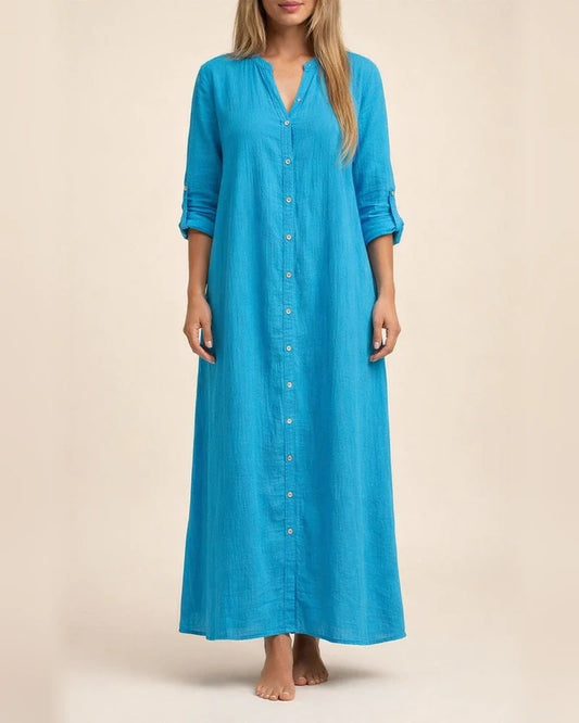 Women's Dresses Cotton Linen Shirt Dresses Long Skirt Fashion Casual Long-sleeved Cardigan Dress | JRSEE:dd4a2106-2f57-45dd-a094-6e1b59968bee