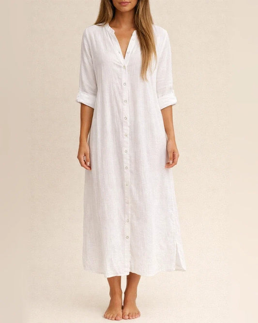 Women's Dresses Cotton Linen Shirt Dresses Long Skirt Fashion Casual Long-sleeved Cardigan Dress | JRSEE:83532ea8-6eef-4b97-98eb-6388b47b5fb6