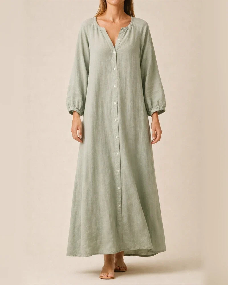 Women's Dresses Cotton Linen Shirt Long Dress Fashion Casual Long-sleeved Cardigan Dresses | JRSEE:d2ae4204-cd8a-4186-ba80-b7bcf1e2ec5a