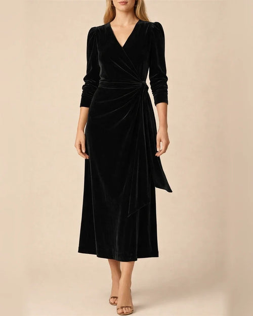 Women's Dresses French Design Elegant Long Sleeve Evening Gold Velvet Skirt Solid Color V Neck Tie High Waist Skirt | JRSEE:44c384dd-a81f-4521-981e-47698befe1b1