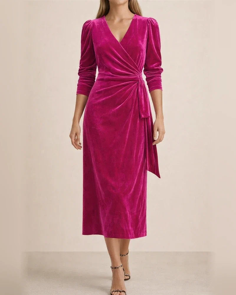 Women's Dresses French Design Elegant Long Sleeve Evening Gold Velvet Skirt Solid Color V Neck Tie High Waist Skirt | JRSEE:34d801ae-2e38-45c6-85af-72a6b2ecf7fc