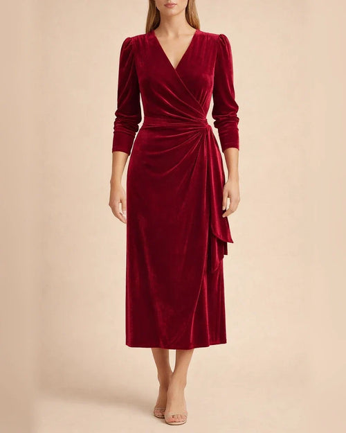 Women's Dresses French Design Elegant Long Sleeve Evening Gold Velvet Skirt Solid Color V Neck Tie High Waist Skirt | JRSEE:b0cac2af-b4b7-4a1e-8e2c-8cc18e5a6504