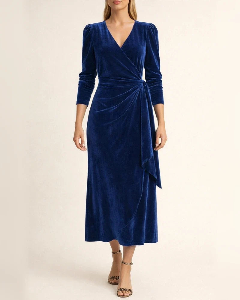 Women's Dresses French Design Elegant Long Sleeve Evening Gold Velvet Skirt Solid Color V Neck Tie High Waist Skirt | JRSEE:886941e8-efb3-4bde-a45c-aa87aad608c6