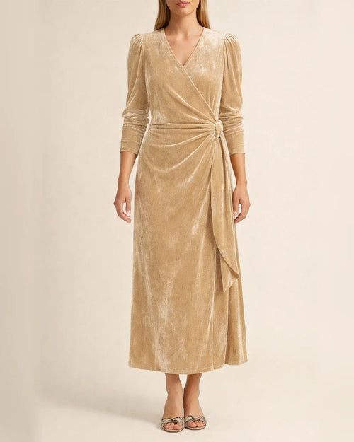 Women's Dresses French Design Elegant Long Sleeve Evening Gold Velvet Skirt Solid Color V Neck Tie High Waist Skirt | JRSEE:e3018f88-8fe8-4907-a4f1-c2814c56dc58