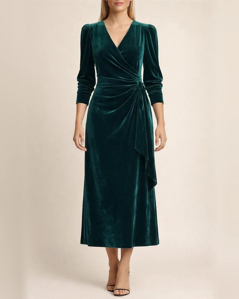 Women's Dresses French Design Elegant Long Sleeve Evening Gold Velvet Skirt Solid Color V Neck Tie High Waist Skirt | JRSEE:1a1a4d6d-e8bc-47ea-8224-2e8c5f767bec
