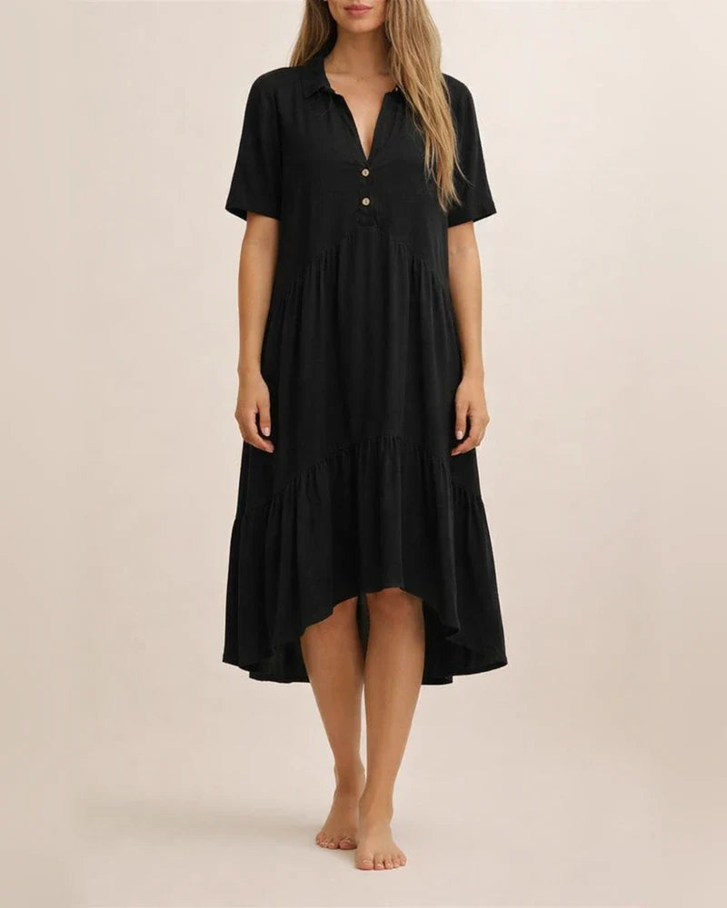 Women's Dresses Loose Solid Color Lapel Casual Short-sleeved Cotton Linen Lapel Dresses | JRSEE:67de7923-f17b-4c2c-a283-a1df3fcd2905