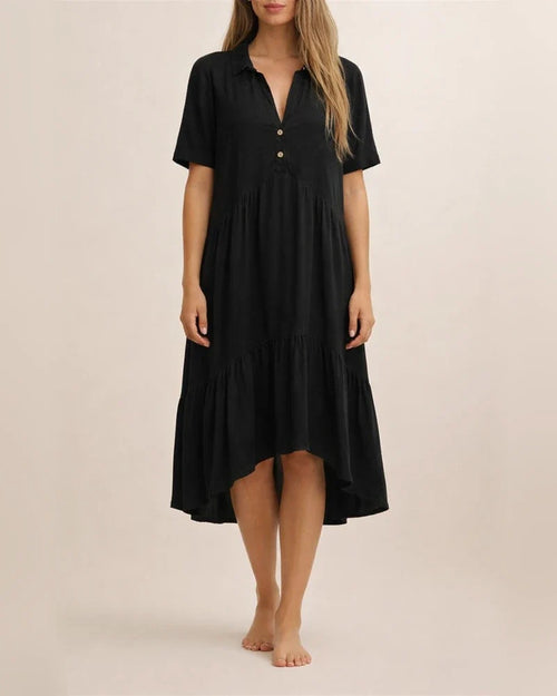 Women's Dresses Loose Solid Color Lapel Casual Short-sleeved Cotton Linen Lapel Dresses | JRSEE:67de7923-f17b-4c2c-a283-a1df3fcd2905