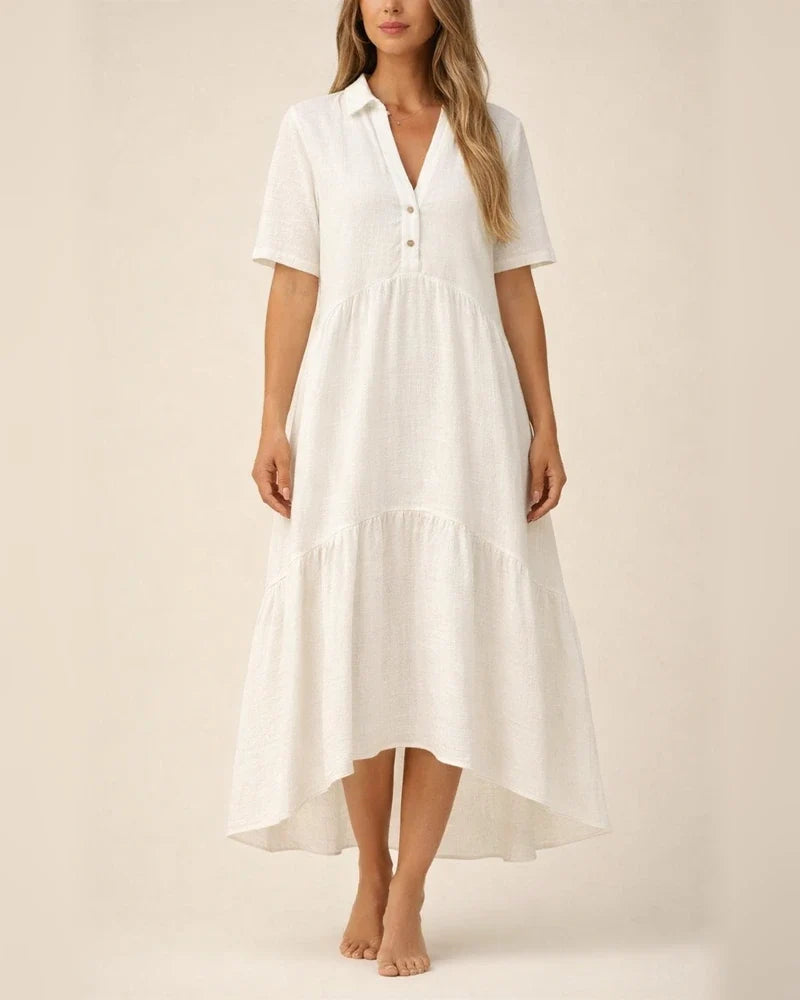 Women's Dresses Loose Solid Color Lapel Casual Short-sleeved Cotton Linen Lapel Dresses | JRSEE:28c461c3-e340-492e-ae66-bf29f91df7a7