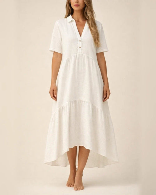 Women's Dresses Loose Solid Color Lapel Casual Short-sleeved Cotton Linen Lapel Dresses | JRSEE:28c461c3-e340-492e-ae66-bf29f91df7a7