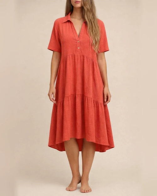Women's Dresses Loose Solid Color Lapel Casual Short-sleeved Cotton Linen Lapel Dresses | JRSEE:69153721-6afd-46b9-8904-dc5dfb3d2f79
