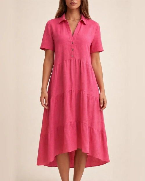 Women's Dresses Loose Solid Color Lapel Casual Short-sleeved Cotton Linen Lapel Dresses | JRSEE:c1ed750d-562f-4889-ac9f-aed57a42e4b9
