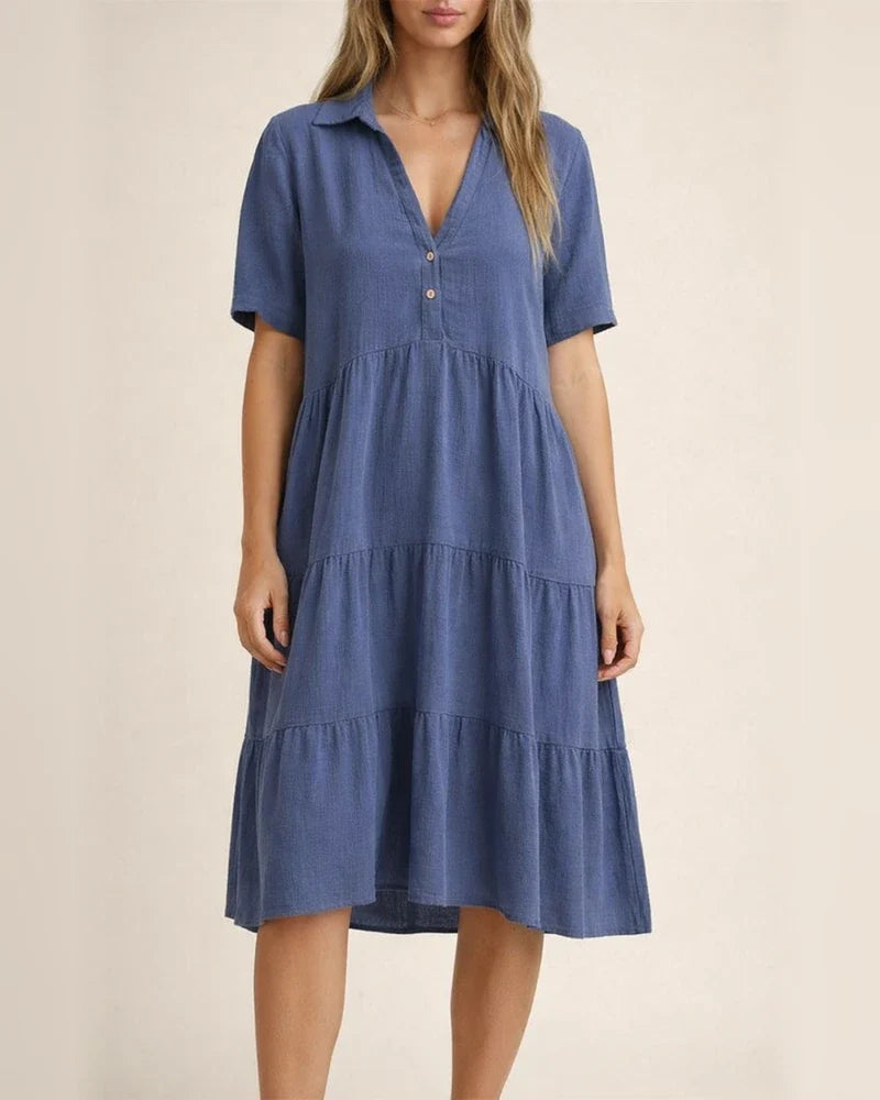 Women's Dresses Loose Solid Color Lapel Casual Short-sleeved Cotton Linen Lapel Dresses | JRSEE:92f1cbda-e09c-468e-9523-46bb766e018b