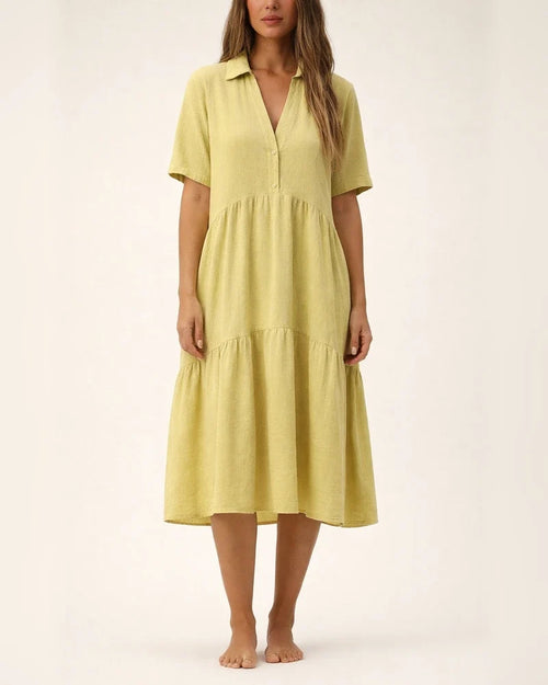 Women's Dresses Loose Solid Color Lapel Casual Short-sleeved Cotton Linen Lapel Dresses | JRSEE:85809e67-89b7-4d61-a654-480a536e06e6