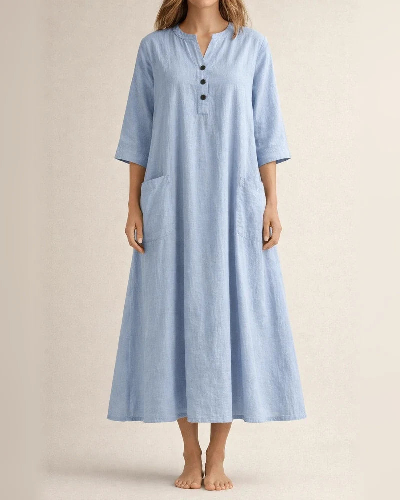 Women's Dresses Women's Mid-length V-neck Half-sleeved Cotton and Linen Loose Dresses | JRSEE:b1d35876-180e-489d-8a10-2b2b8d91cdbe